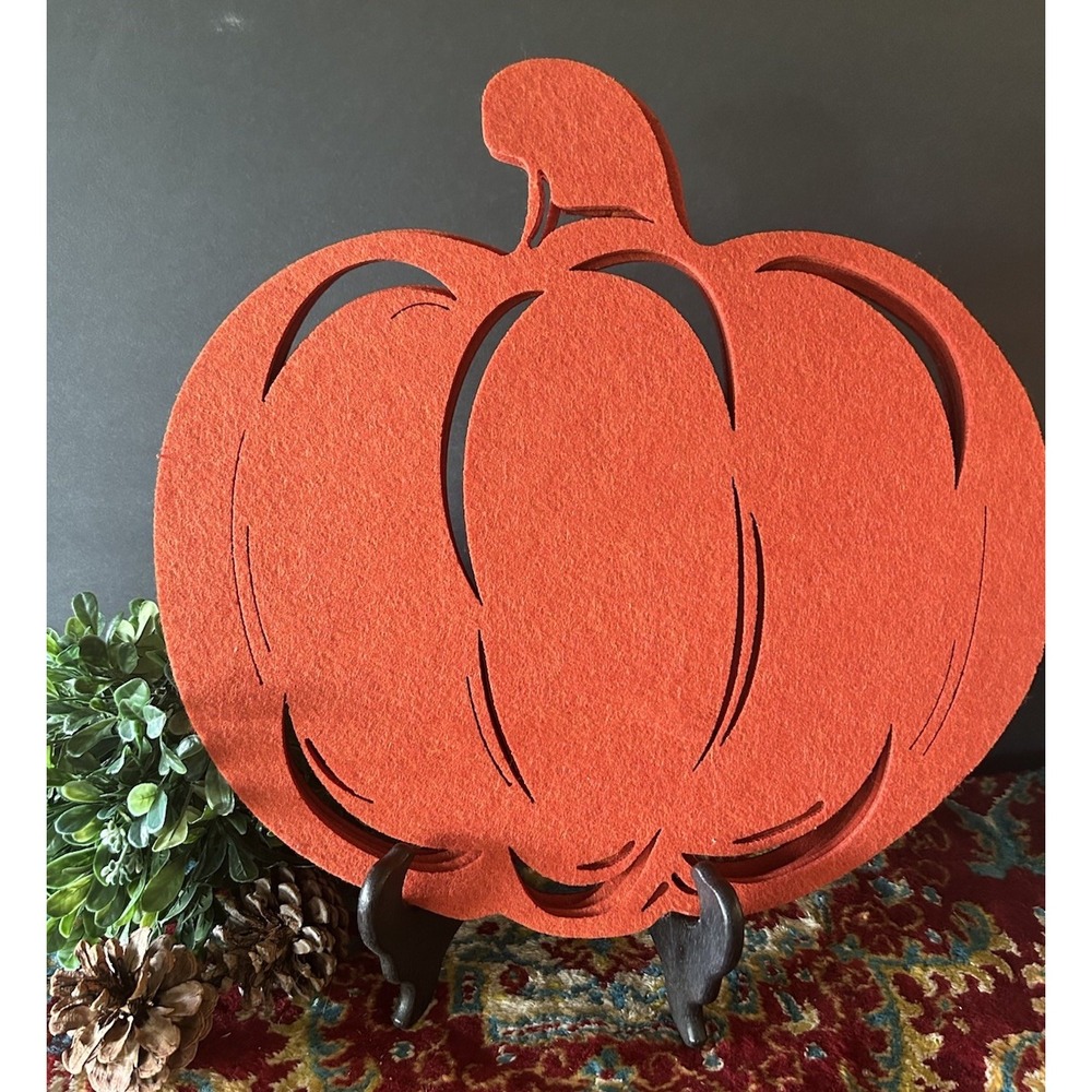 Set Of 6 Felt Thanksgiving Halloween Pumpkin Placemats Orange 15.37x12.87